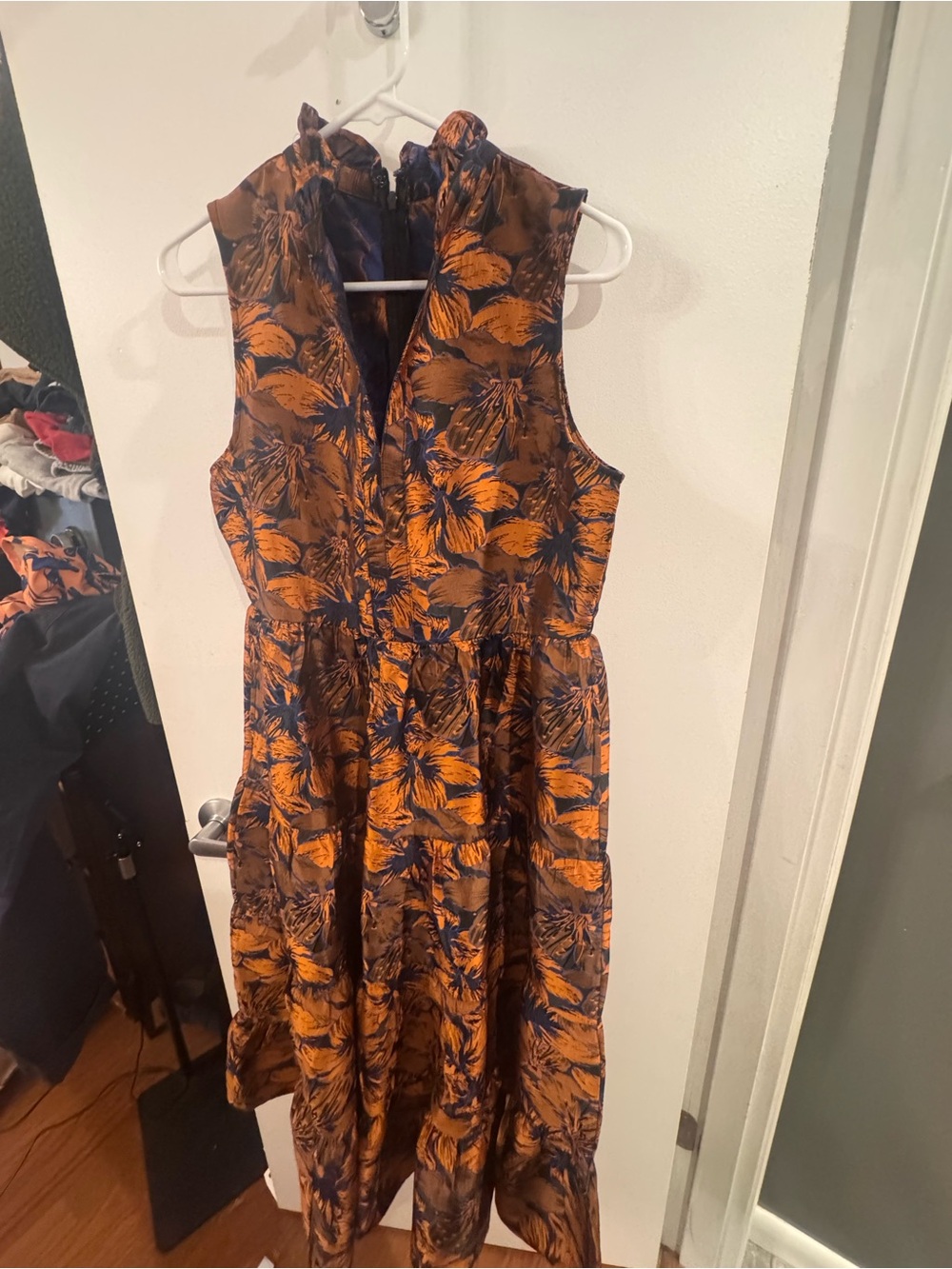 Fate Sleeveless Floral Midi Dress - Orange & Navy